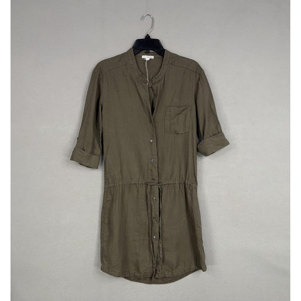James Perse Shirt Dress Womens Size 1 Small Green Linen Button Front Tunic